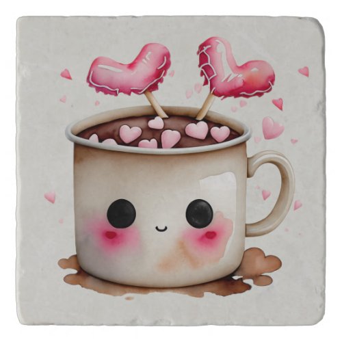 Cute Pink and Cream Watercolor Hot Chocolate Mug Trivet