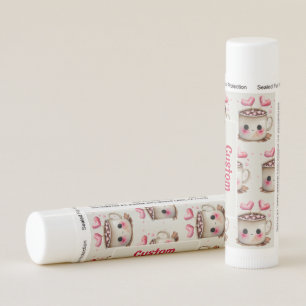 Cute Pink and Cream Watercolor Hot Cocoa Lip Balm