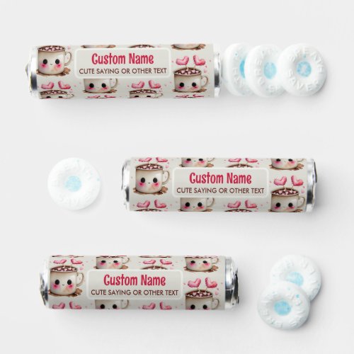 Cute Pink and Cream Watercolor Hot Cocoa Love Breath Savers Mints