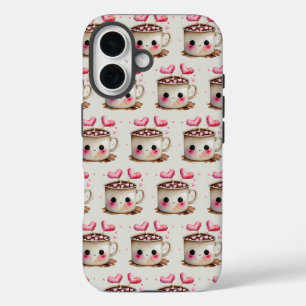 Cute Pink and Cream Watercolor Hot Cocoa Love iPhone 16 Case