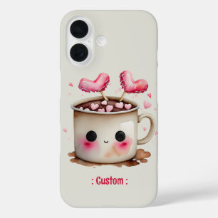 Cute Pink and Cream Watercolor Hot Cocoa Mug iPhone 16 Case