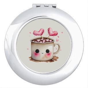 Cute Pink and Cream Watercolor Hot Cocoa Mug Compact Mirror