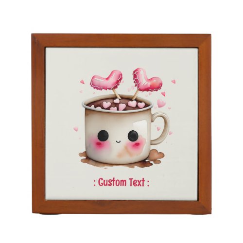 Cute Pink and Cream Watercolor Hot Cocoa Mug Desk Organizer
