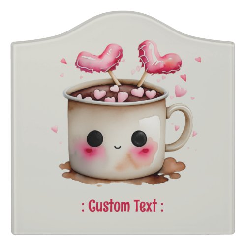 Cute Pink and Cream Watercolor Hot Cocoa Mug Door Sign