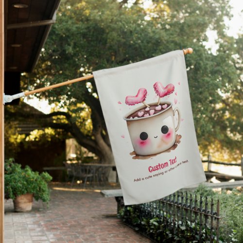 Cute Pink and Cream Watercolor Hot Cocoa Mug House Flag