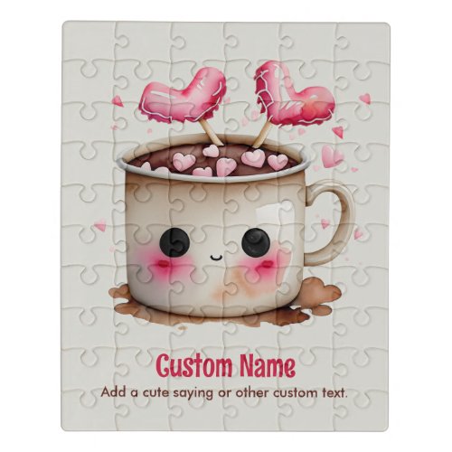 Cute Pink and Cream Watercolor Hot Cocoa Mug Jigsaw Puzzle