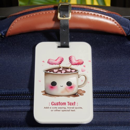 Cute Pink and Cream Watercolor Hot Cocoa Mug Luggage Tag