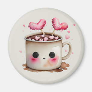 Cute Pink and Cream Watercolor Hot Cocoa Mug Magnet