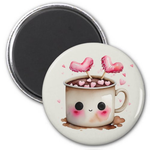 Cute Pink and Cream Watercolor Hot Cocoa Mug Magnet
