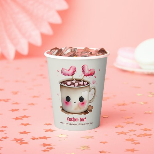 Cute Pink and Cream Watercolor Hot Cocoa Mug Paper Cups