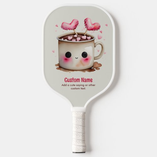 Cute Pink and Cream Watercolor Hot Cocoa Mug Pickleball Paddle