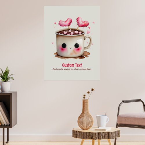 Cute Pink and Cream Watercolor Hot Cocoa Mug Poster