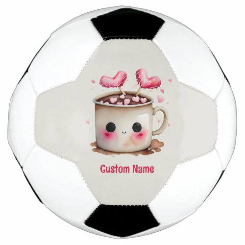 Cute Pink and Cream Watercolor Hot Cocoa Mug Soccer Ball