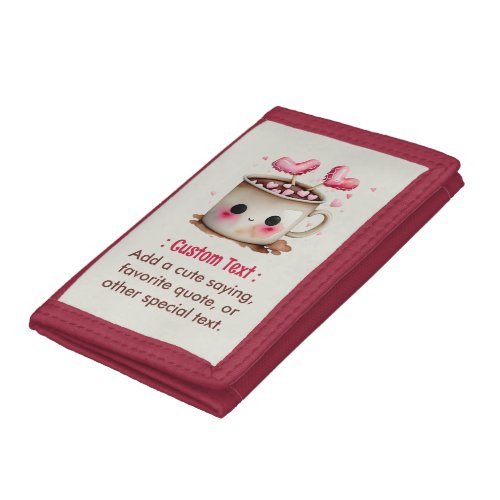 Cute Pink and Cream Watercolor Hot Cocoa Mug Trifold Wallet