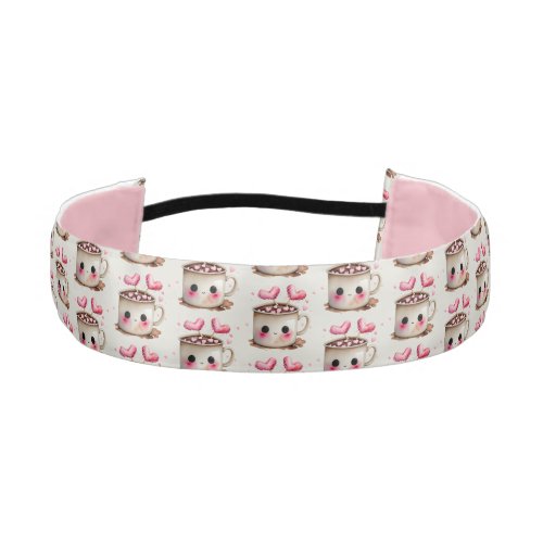 Cute Pink and Cream Watercolor Hot Cocoa Pattern Athletic Headband