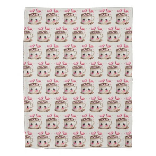 Cute Pink and Cream Watercolor Hot Cocoa Pattern Duvet Cover