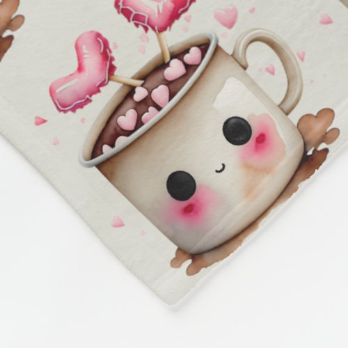 Cute Pink and Cream Watercolor Hot Cocoa Pattern Fleece Blanket
