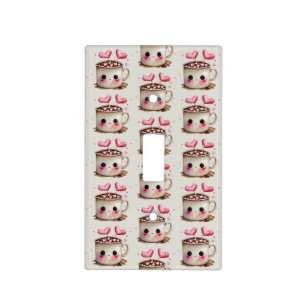 Cute Pink and Cream Watercolor Hot Cocoa Pattern Light Switch Cover