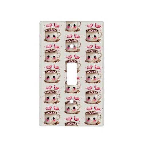 Cute Pink and Cream Watercolor Hot Cocoa Pattern Light Switch Cover