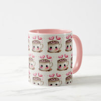 Cute Pink and Cream Watercolor Hot Cocoa Pattern
