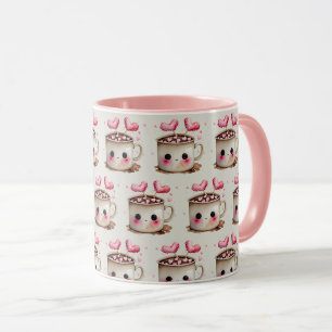 Cute Pink and Cream Watercolor Hot Cocoa Pattern Mug