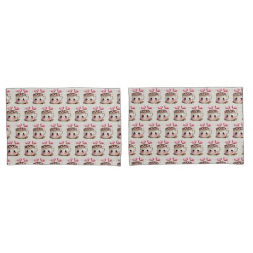 Cute Pink and Cream Watercolor Hot Cocoa Pattern Pillow Case