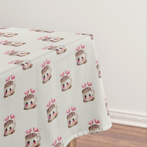 Cute Pink and Cream Watercolor Hot Cocoa Pattern Tablecloth