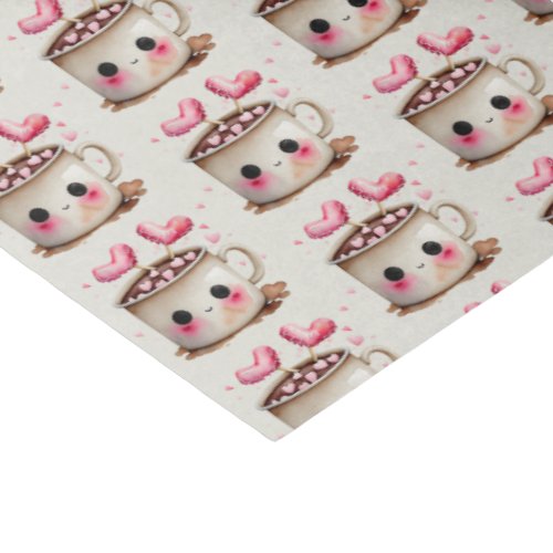 Cute Pink and Cream Watercolor Hot Cocoa Pattern Tissue Paper