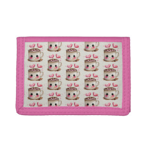 Cute Pink and Cream Watercolor Hot Cocoa Pattern Tri-fold Wallet