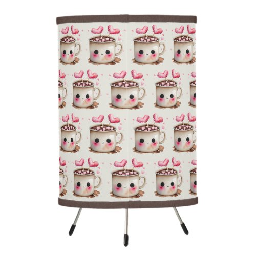 Cute Pink and Cream Watercolor Hot Cocoa Pattern Tripod Lamp