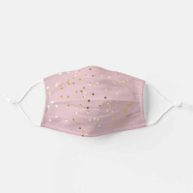 Cute Pink And Gold Confetti Stars Adult Cloth Face Mask (Front, Unfolded)