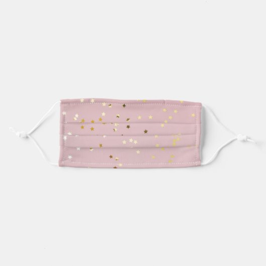 Cute Pink And Gold Confetti Stars Adult Cloth Face Mask (Front, Folded)