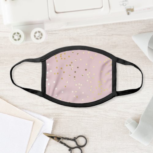 Cute Pink And Gold Confetti Stars Face Mask
