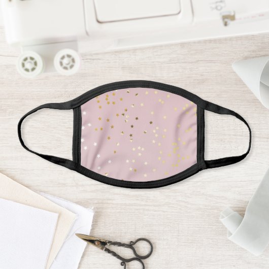 Cute Pink And Gold Confetti Stars Face Mask (Insitu)