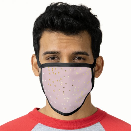 Cute Pink And Gold Confetti Stars Face Mask (Worn Him)