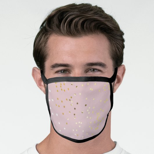 Cute Pink And Gold Confetti Stars Face Mask (Worn Him)