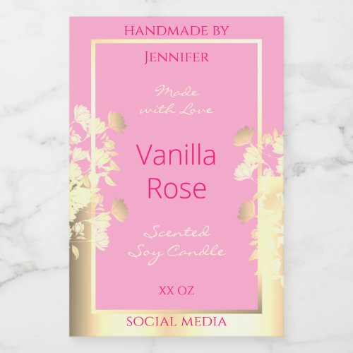 Cute Pink and Gold Floral Product Packaging Labels