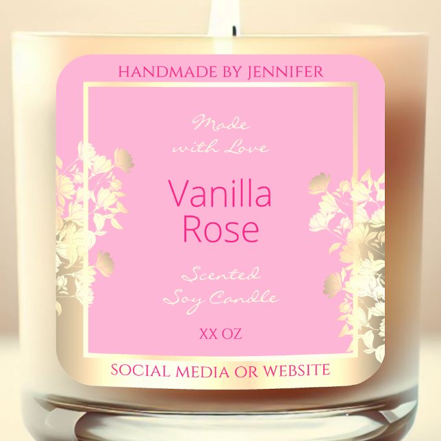 Cute Pink and Gold Floral Product Packaging Labels (Creator Uploaded)