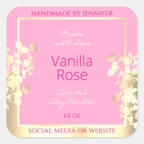 Cute Pink and Gold Floral Product Packaging Labels