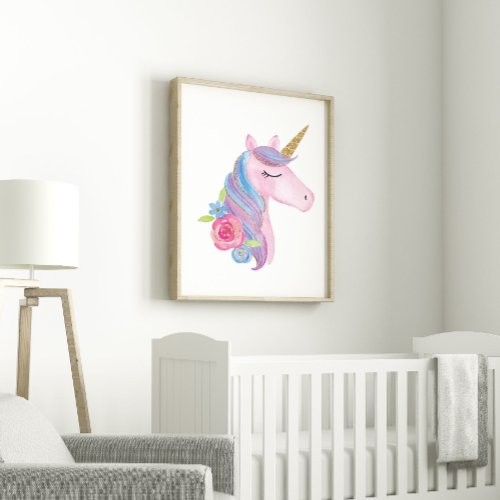 Cute Pink and Gold Unicorn Baby Girl Kids Room Poster