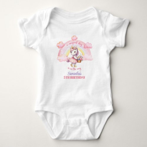 Cute Pink and gold unicorn ballerina with flowers Baby Bodysuit