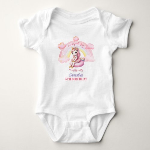 Cute pink and gold unicorn with tutu dress baby bodysuit