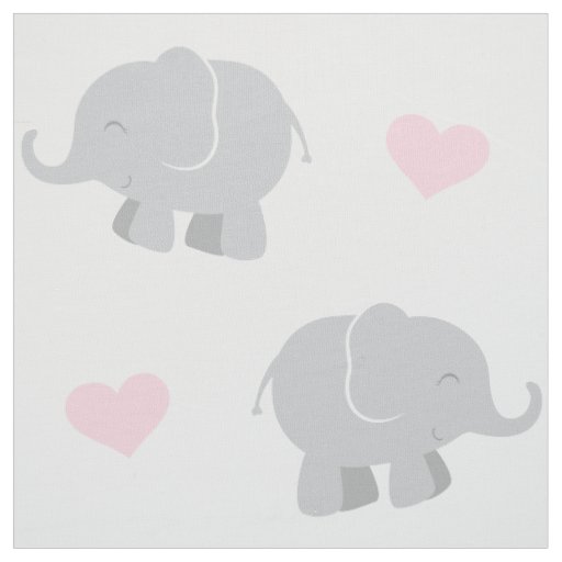 Cute Pink and Gray Elephants and Hearts Pattern Fabric