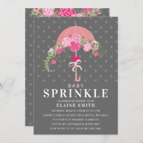 Cute Pink and Gray Floral Umbrella Baby Shower Invitation
