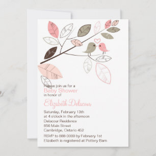Cute Pink and Gray Lovebirds Spring Baby Shower Invitation