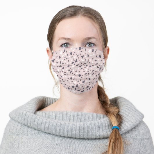Cute Pink And Gray Mosaic Terrazzo Adult Cloth Face Mask (Worn)