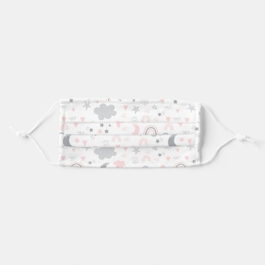 Cute Pink And Gray Rainbow Stars Moon Adult Cloth Face Mask (Front, Folded)