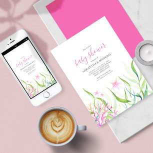 Cute Pink and Green Baby Shower Invitation