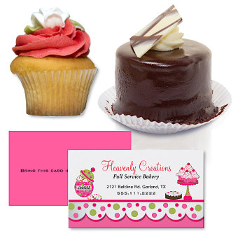 Cute Pink And Green Bakery Business Card by DizzyDebbie at Zazzle