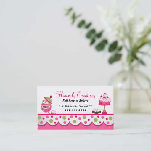 Cute Pink and Green Bakery Business Card | Zazzle